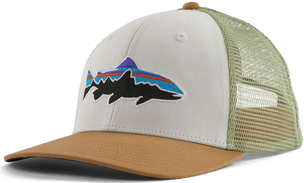 Patagonia Fitz Roy Trout Trucker Hat, Men's, White/Classic Tan - Patagonia - white/classic tan - One Size