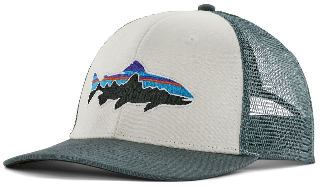 Patagonia Fitz Roy Trout Trucker Hat, Men's, White/Nouveau Green - Patagonia - white/nouveau green - One Size
