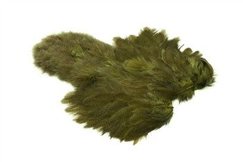 Whiting Brahma Hen Soft Hackle Chickabou Mottled Grey Dyed Dark Olive - Mottled Grey Dyed Dark Olive - Whiting - mottled grey