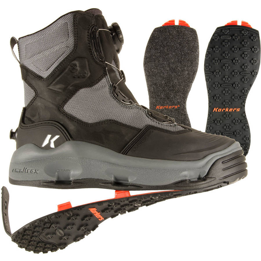 Korkers Men's Darkhorse OmniTrax Kling on Fishing Wading Boots - Black Felt 13 - Korkers - black felt - 13
