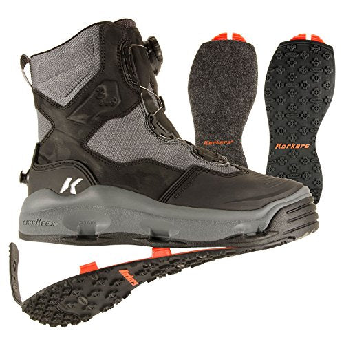 Korkers Men's Darkhorse OmniTrax Kling on Fishing Wading Boots - Black Felt 10 - Korkers - black felt - 10